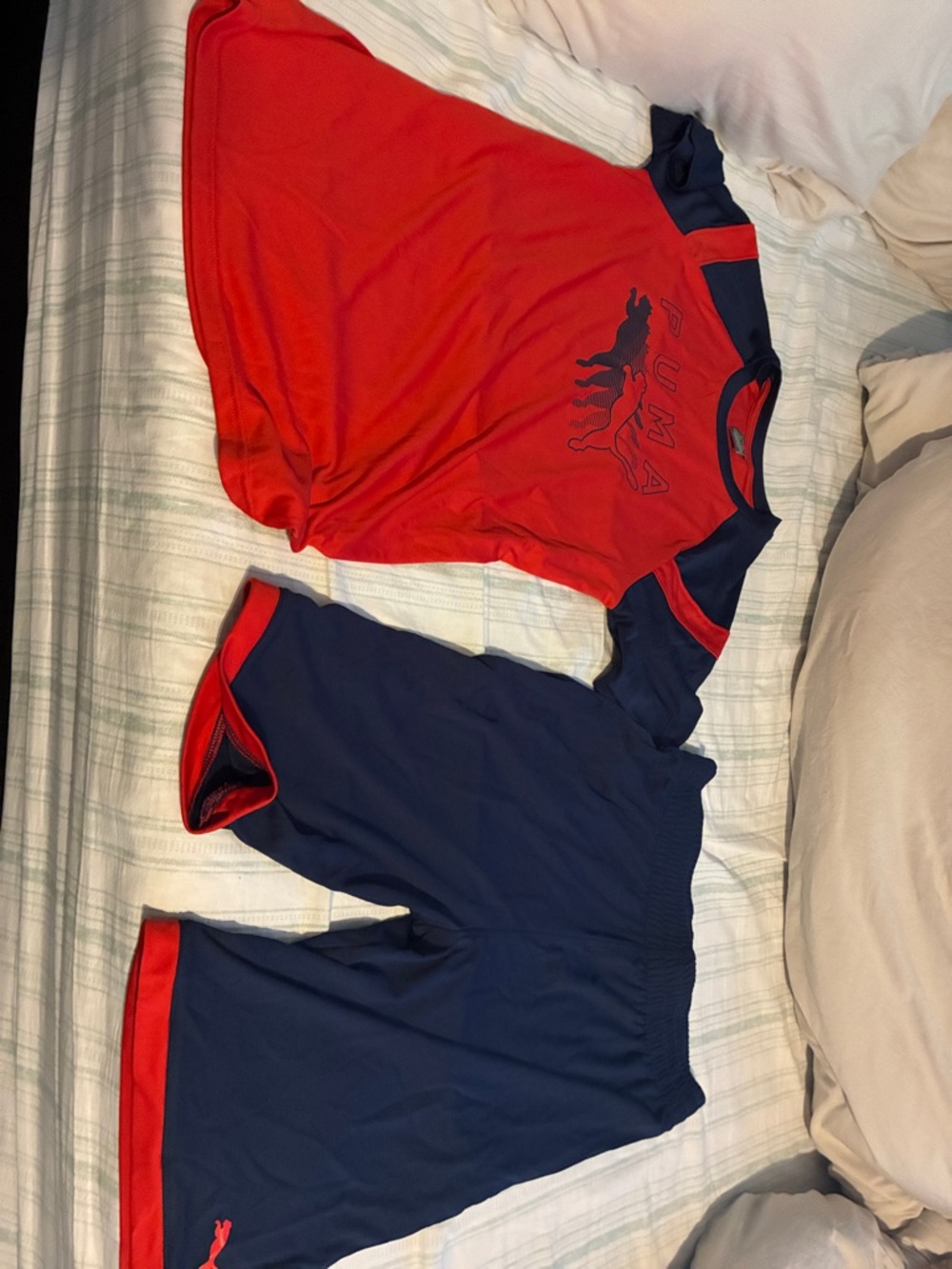 Puma Red & Navy Short Sleeve Athletic Top with Matching Shorts